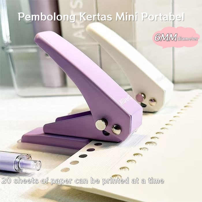 Pembolong Kertas Mini Portabel 1 Lubang 6mm - Anti Selip 20 Lembar untuk Scrapbook & Kantor
