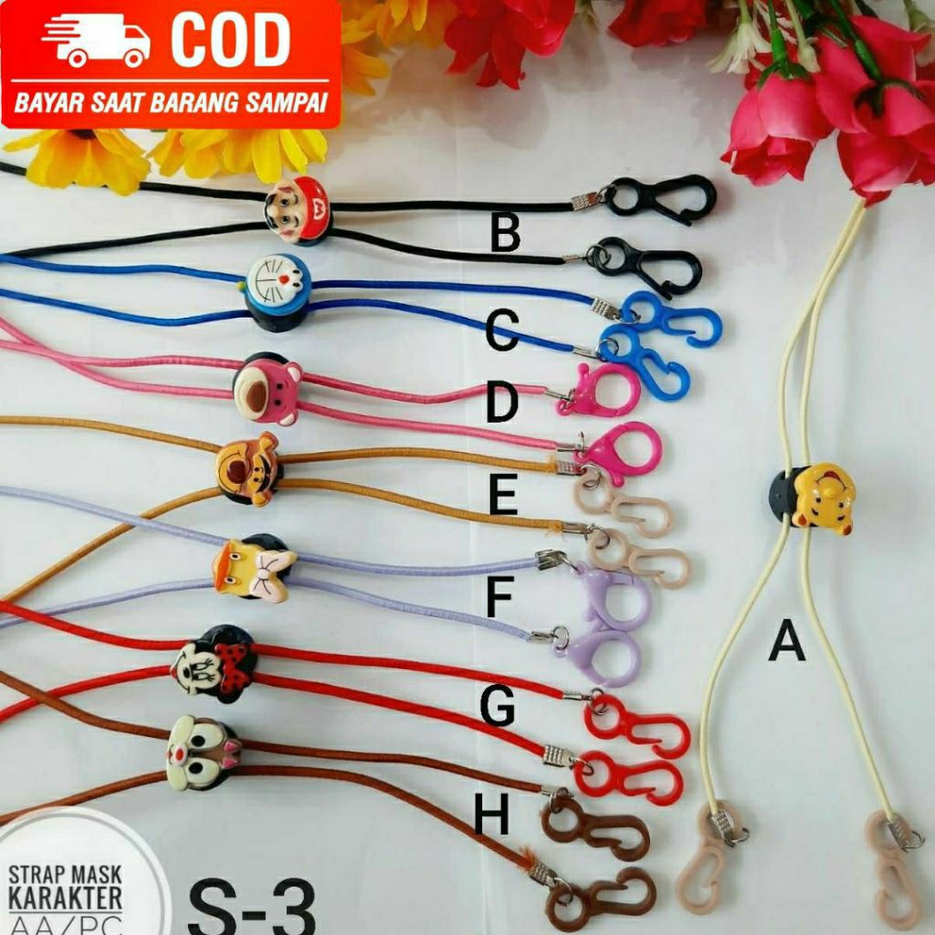 KONEKTOR MASKER HIJAB / EARLOOP STRAP MASK 2 IN 1 TALI ELASTIS PREMIUM HIASAN BUNGA, DAUN, KATUN LUC