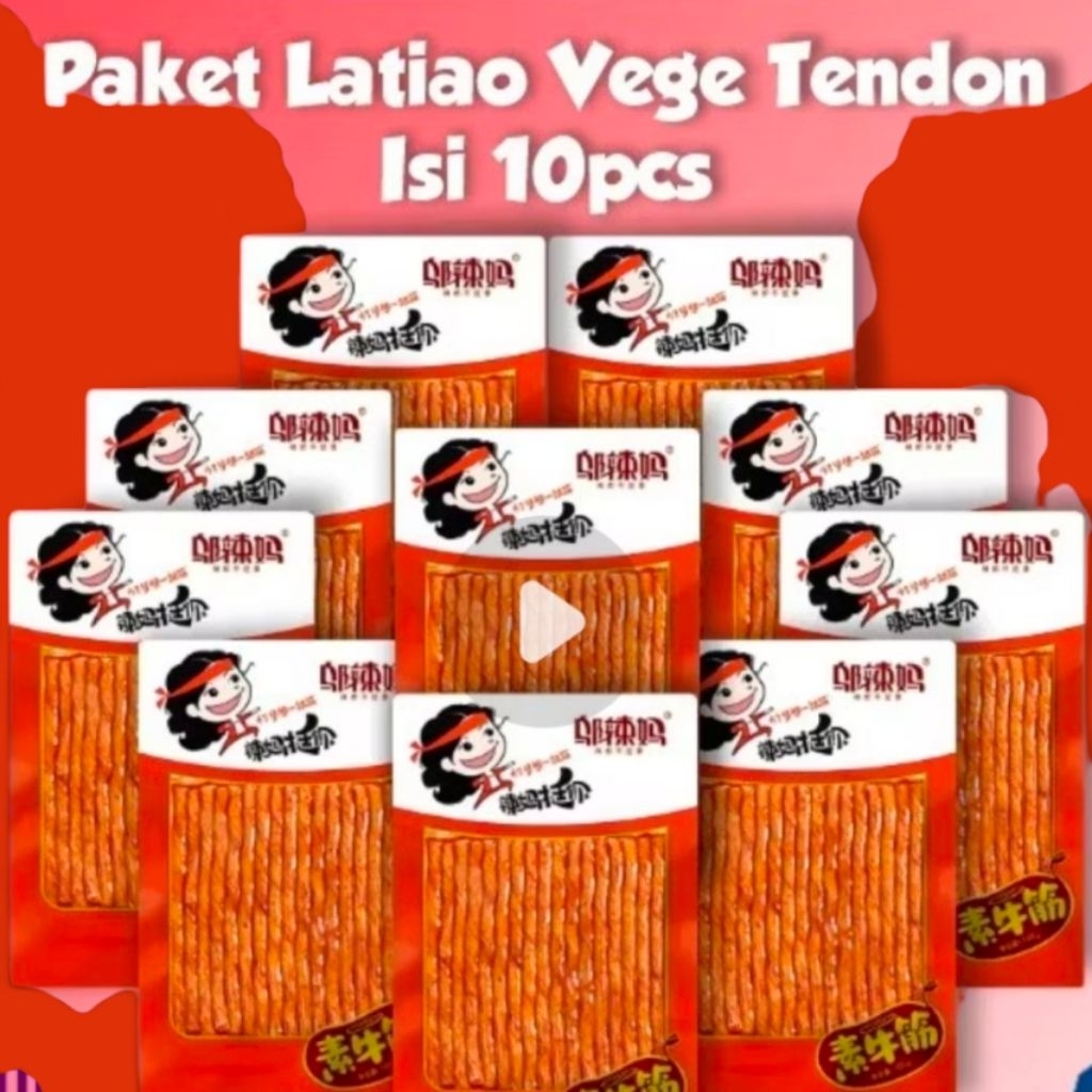 Paket 10 pack Wulama Vegetarian snack pedas strip Tahu Tendon merah  pedas berat 100 gram