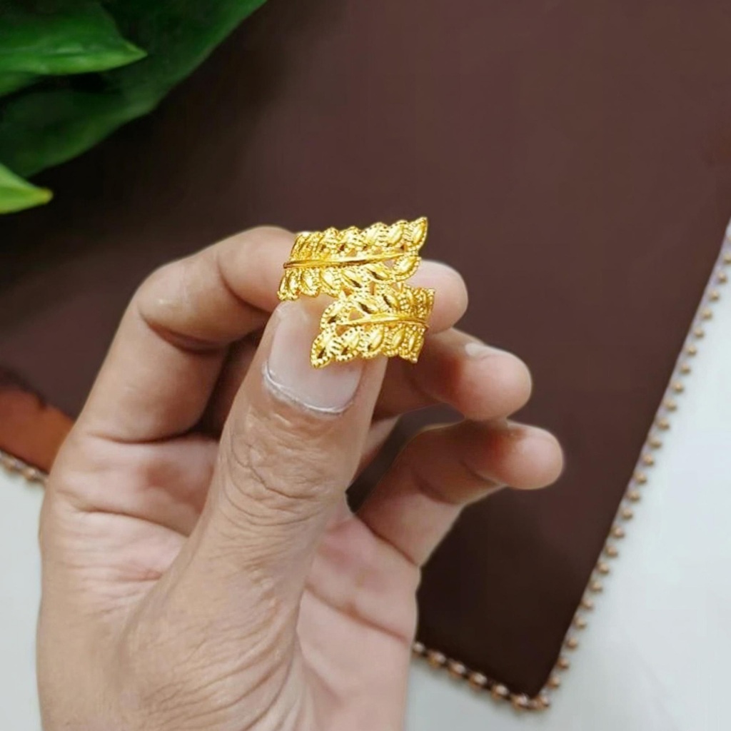 Cincin Dubai Daun Besar Mewah Emas 24k