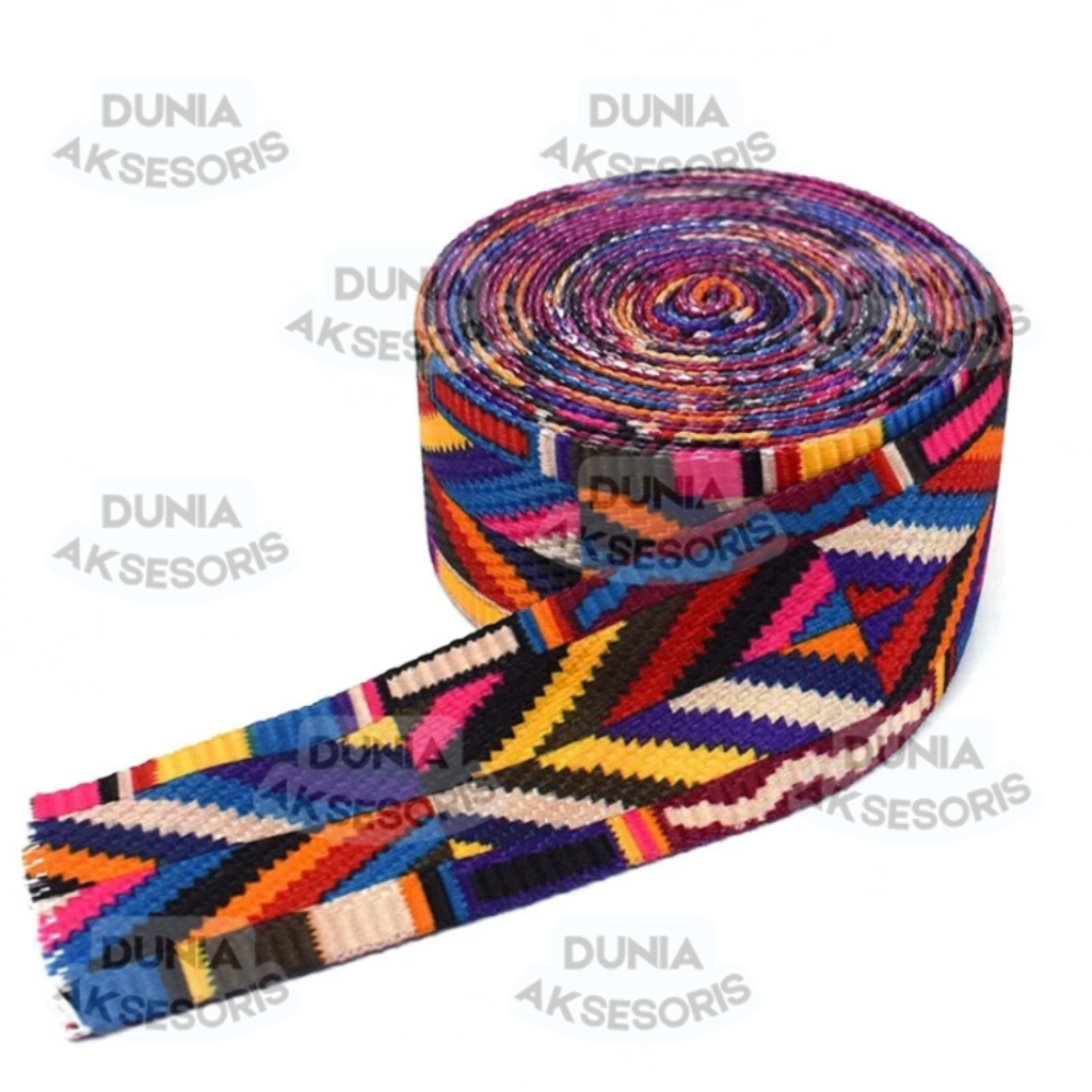 Asesoris Tas Tali Bisban / Webbing Motif Rainbow 4 cm (HALUS - IMPORT) - Aksesoris Tas (IMPORT)