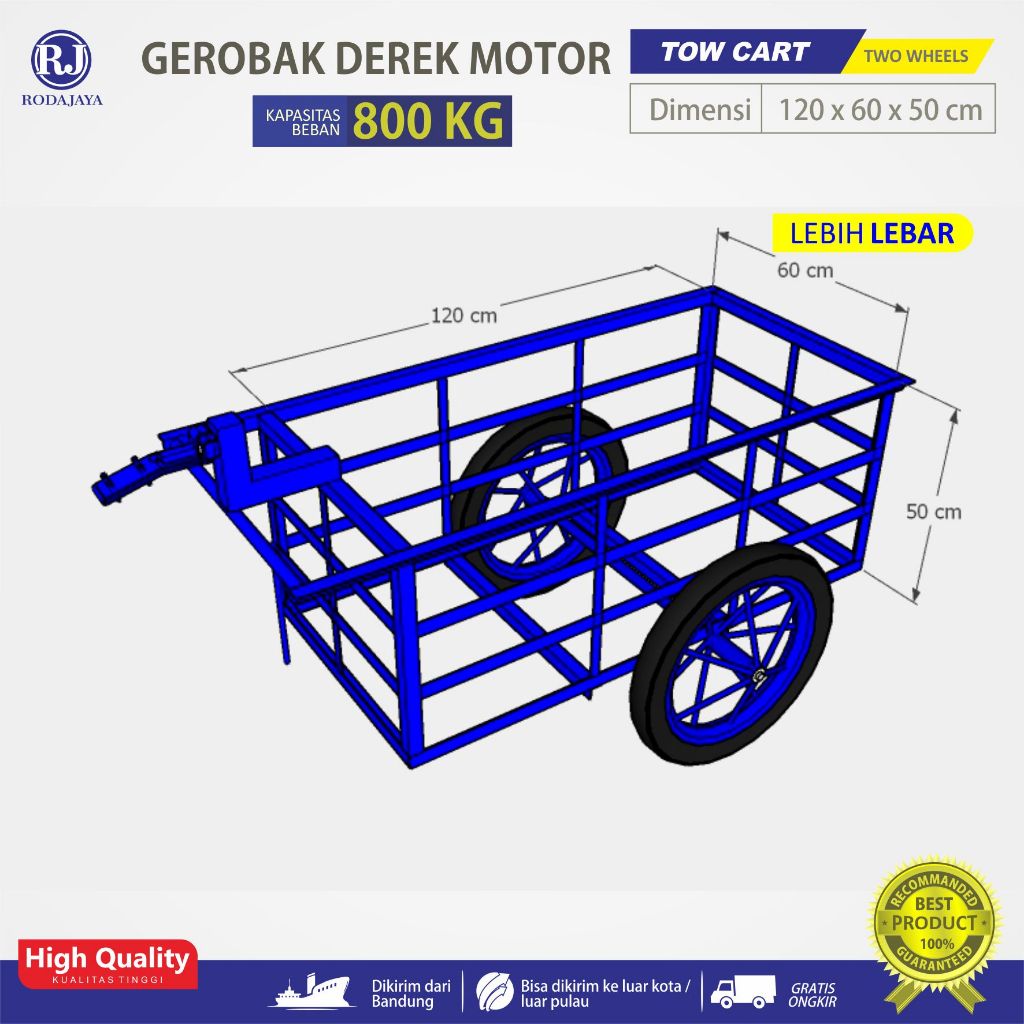 TOW CART / CRANE BARROW / Gerobak tarik motor / Gerobak derek motor / ukuran 120x60x50 CM / kekuatan