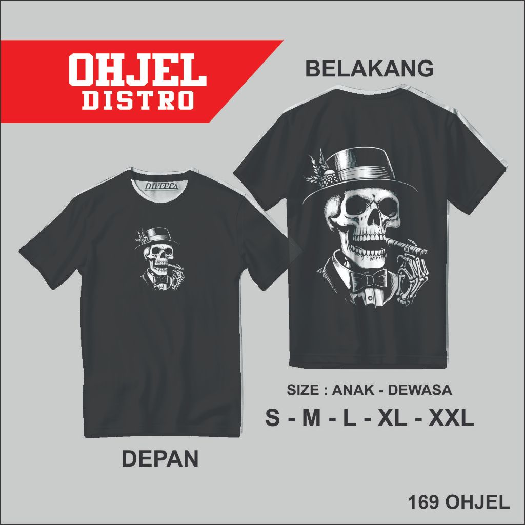 KAOS DISTRO KEREN UNTUK ORANG DEWASA GAMBAR TENGKORAK SDANG MEROKOK