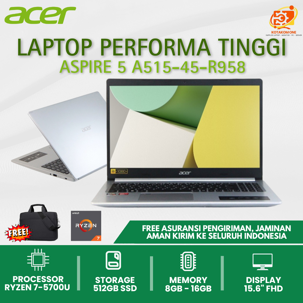 Laptop Acer Aspire 5 A515-R958 Ryzen 7-5700U Ram 16GB SSD 512GB 15.6"IPS Windows 11 - Laptop Ryzen 7