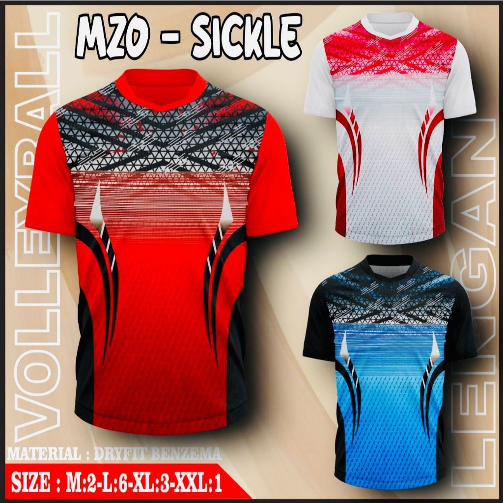 [12 PCS] KAOS VOLLY MZO SICKLE LUSINAN / BAJU VOLI PRINTING PRIA DAN WANITA