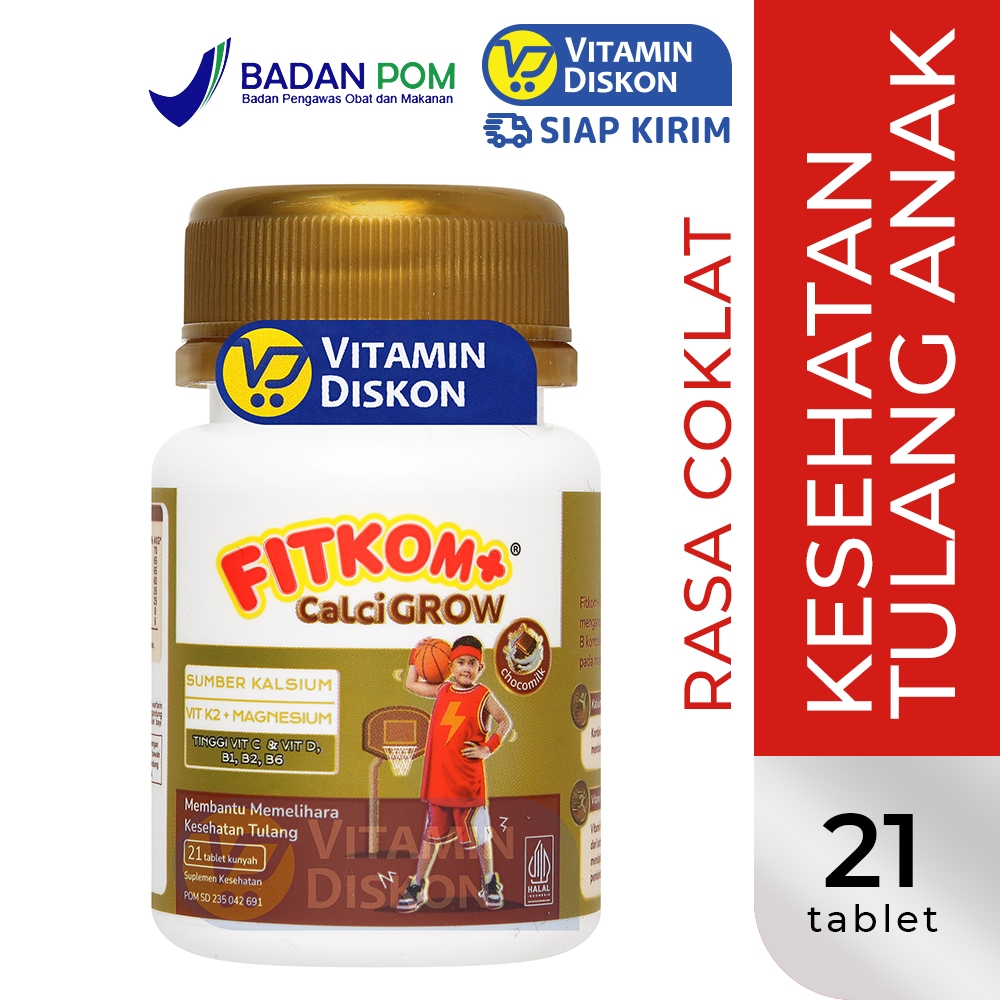 FITKOM CALCI GROW - ISI 21 TABLET KUNYAH | Vitamin Tinggi Badan Anak Rasa Coklat