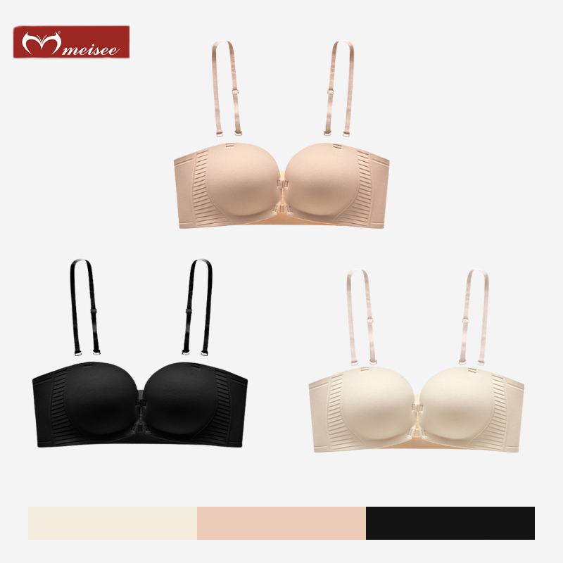 MEISEE Bra Push Up Bra Kancing Depan Tanpa Tali Tanpa Kawat Bra Strapless BH Wanita