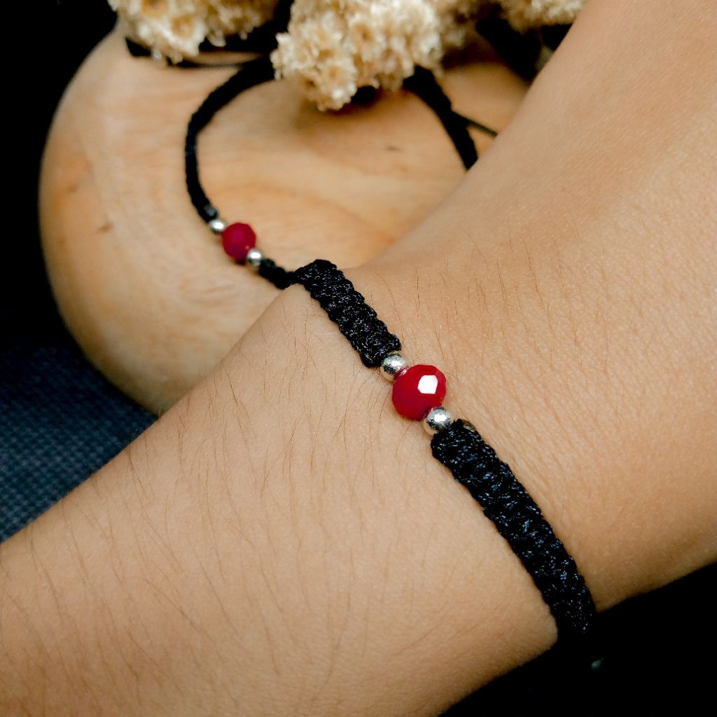 gelang anyam kristal merah |tali giok cina| bandul kristal merah