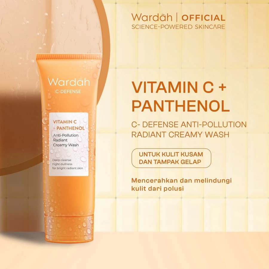 WARDAH C-defense Vitamin C + Panthenol Anti-Pollution Radiant Creamy Wash 100 ml - Facial Wash denga