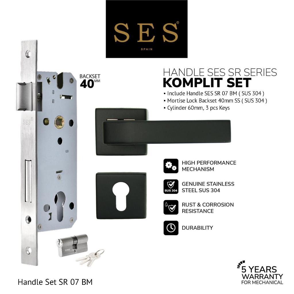 SES Handle Gagang Pintu Set SES SR 07 BM + Body Kunci SES ECO E2030 - 40mm SS