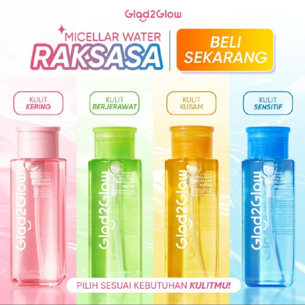 glad2glow micellar water/ G2G micellar water pomegranate vitamin C mugwort acne tremela sensitive / 