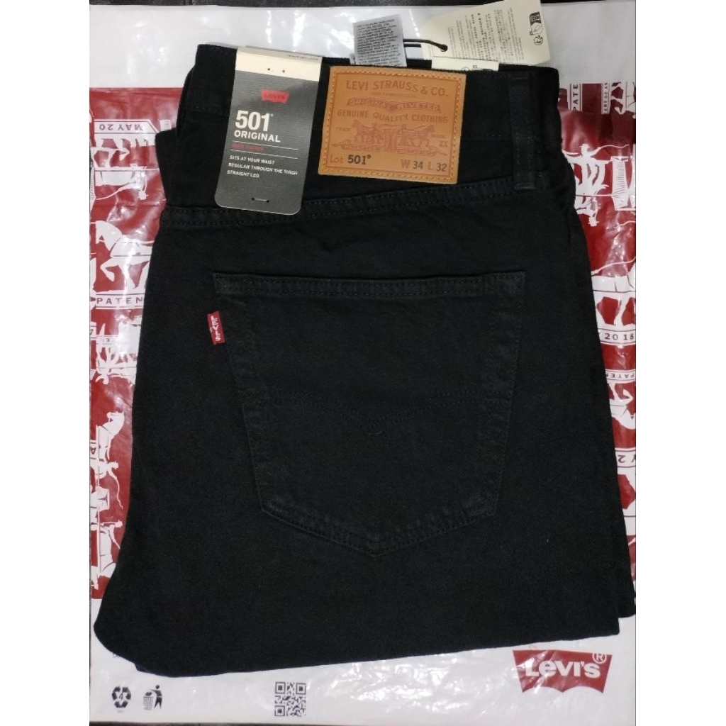 Celana Jeans 501 Original Regular Non Stretch Black Size 34 / Denim Hitam