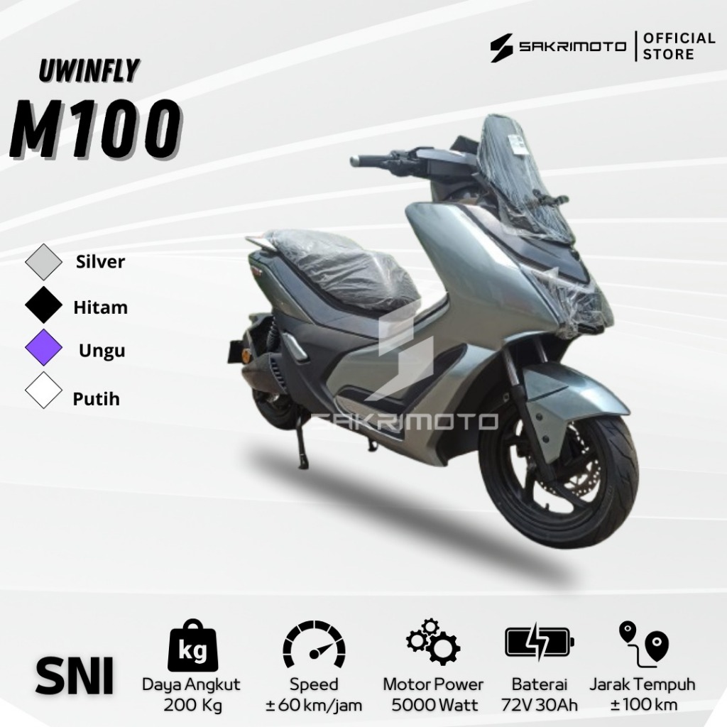 Motor Listrik Uwinfly M100 72v 32Ah Battery Lithium Silver Garansi
