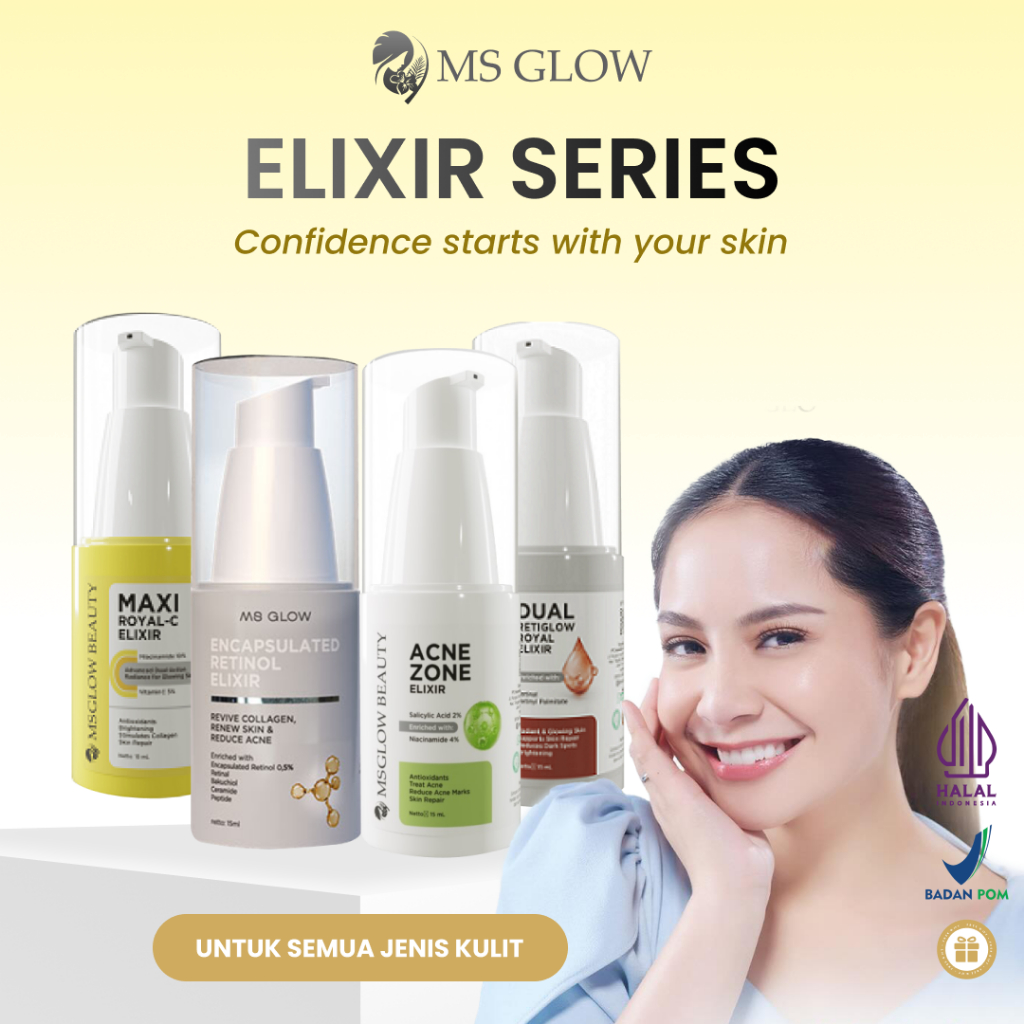 [Official] Ms Glow Serum Booster Retinol Elixir Royal C Maxi Elixir Retiglow Acne Zone Elixir Kulit 
