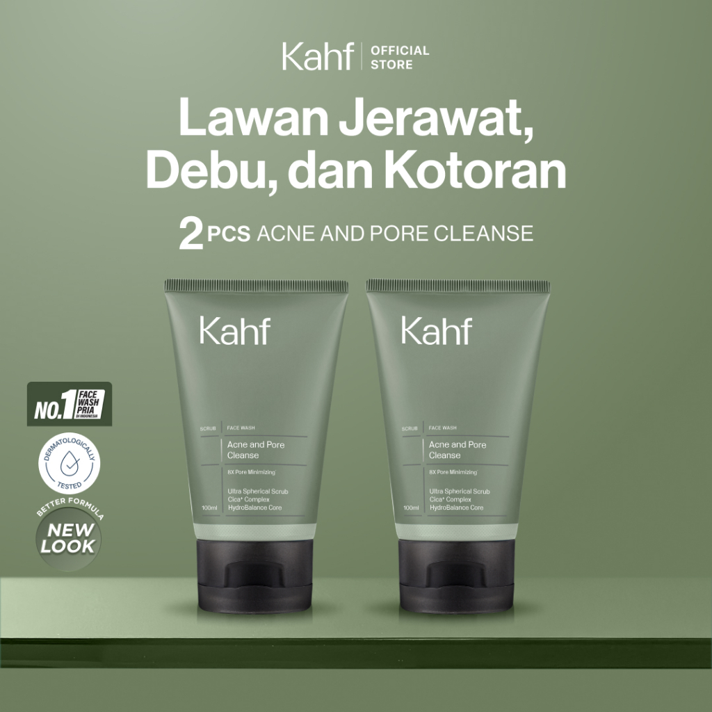 Twin Pack Kahf Face Wash Acne and Pore Cleanse Scrub 100 ml - 2 pcs Sabun Cuci Muka Pria Scrub Melaw