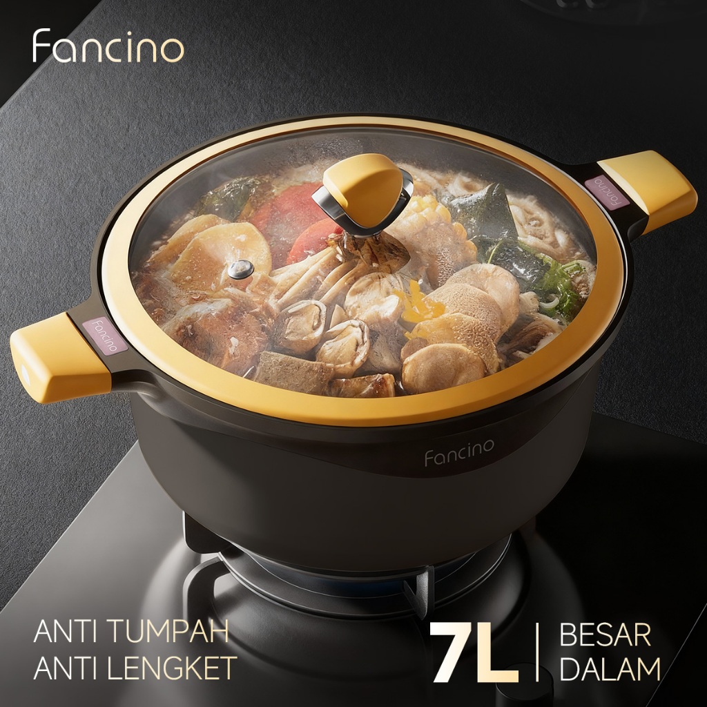 Fancino Panci Sup 7L - Panci Masak Titanium Anti Lengket Kapasitas Besar Dalam 13 cm, Untuk Masakan 