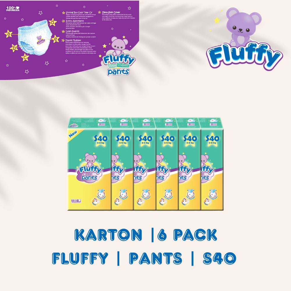 (2 Pack) FLUFFY Popok pampers diapers  Bayi Tipe Celana S40  Halal Nyaman Anti Bocor Anti ruam