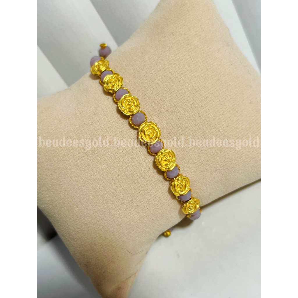 Gelang Kristal Bunga Kadar Emas 24K/999 Asli