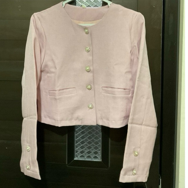 her apparel crop blazer pink