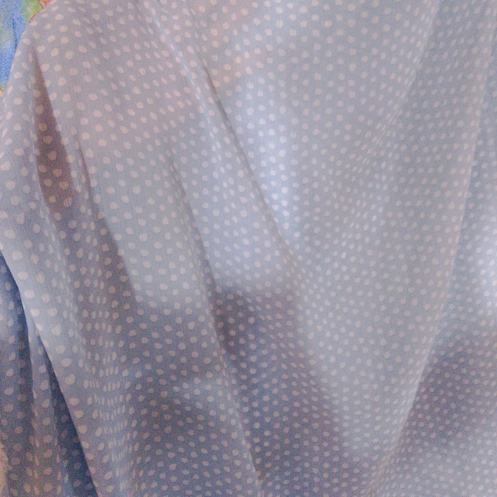 Kain Sifon Ceruty Motif polkadot Baby Blue Putih / Bahan Dress Gamis Jilbab Printing Aj