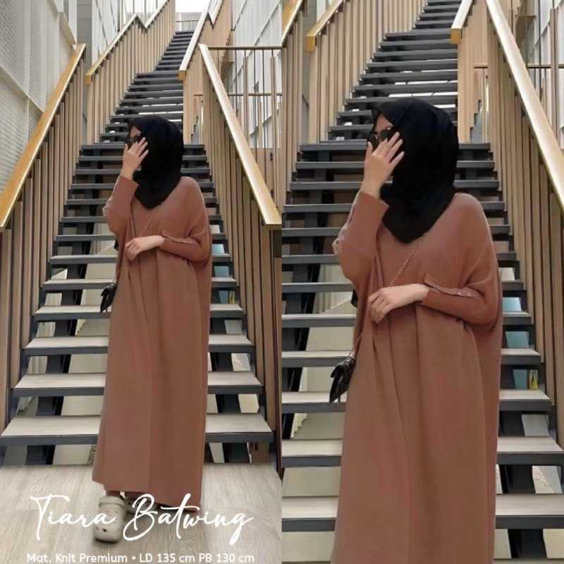 Tiara Inara Dress Batwing Kancing Bahan Knit Resleting Depan Gamis Knit Jumbo LD 130