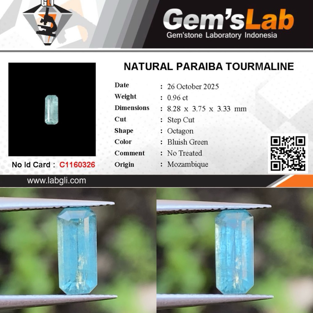 0,96 cts Natural Paraiba Tourmaline origin Mozambique No Treatment Memo GLI