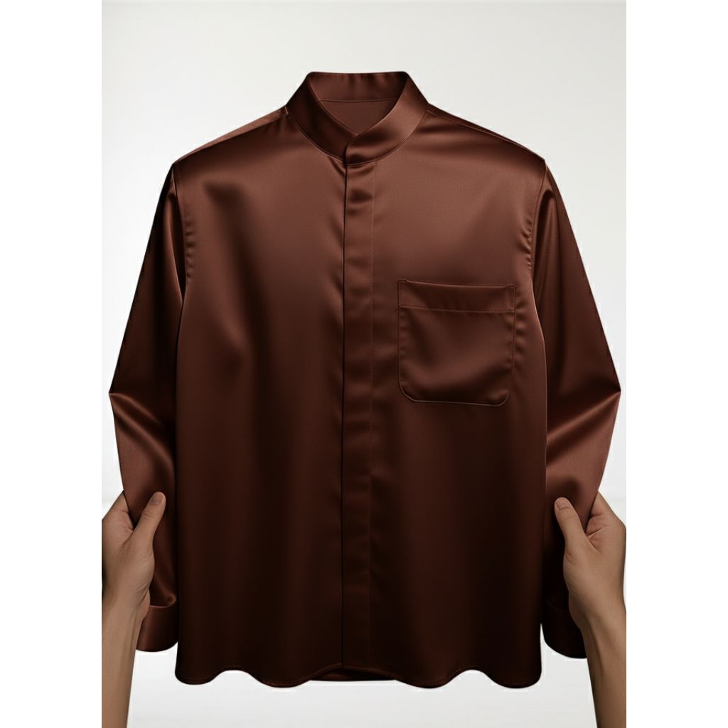 kemeja pria premium koko lengan panjang bahan satin silk