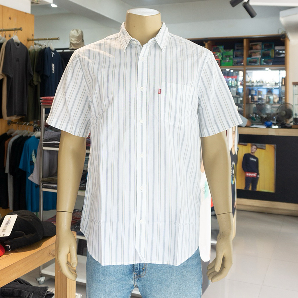 kemeja levis standard fit salur putih 0229