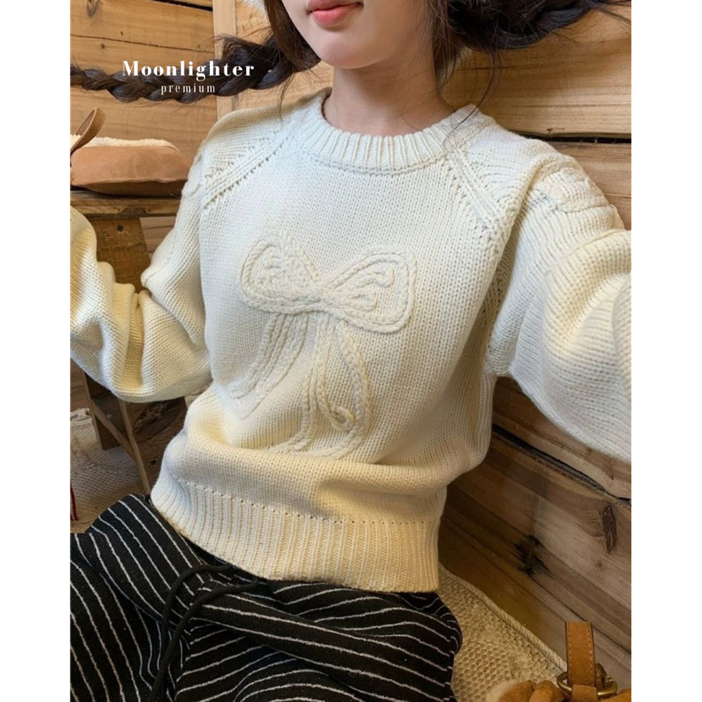 [READY STOCK] Premium ribbon 3D knit sweater wool