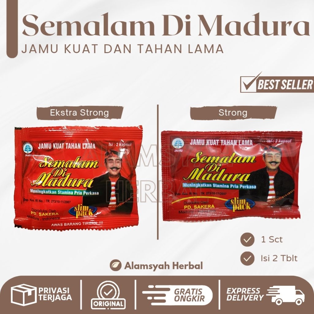 SEMALAM DI MADURA | Jamu Obat Kuat Pria Perkasa dan Penambah Stamina 100% Original_1 sachet isi 2 ta