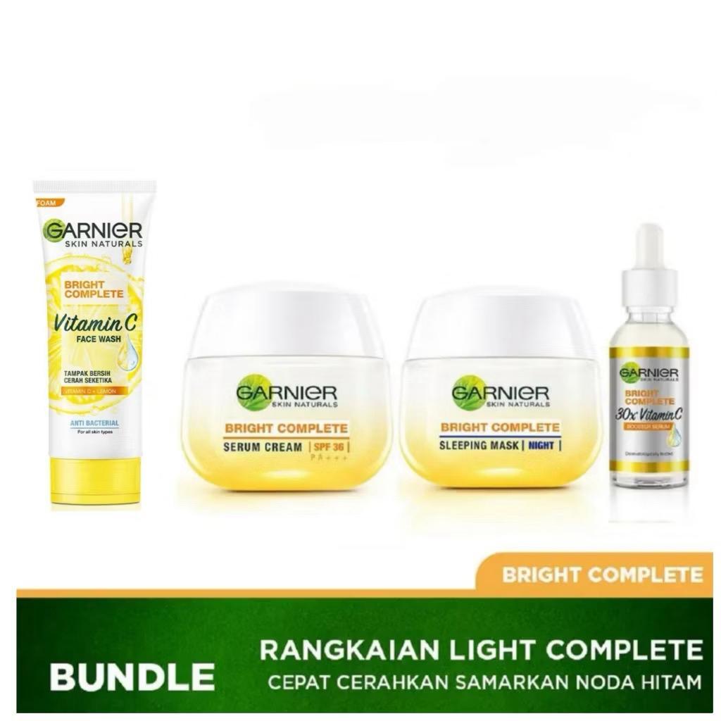 Paket Lengkap Isi 4pcs Garnier Bright Complete Serum 30ml + Day 50ml + Night 50ml + Foam 100ml Paket