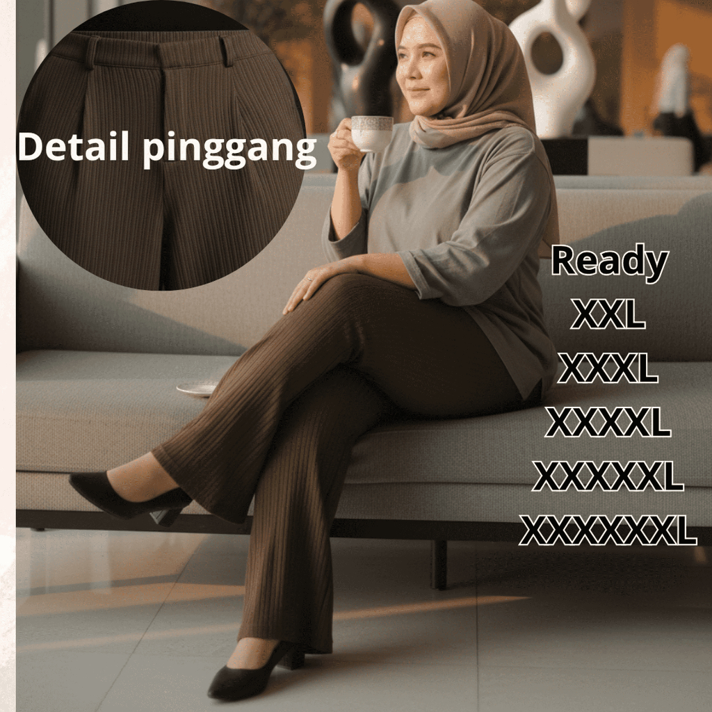 Cutbray Knit Pants High Waist Celana Panjang Wanita Jumbo Big Size