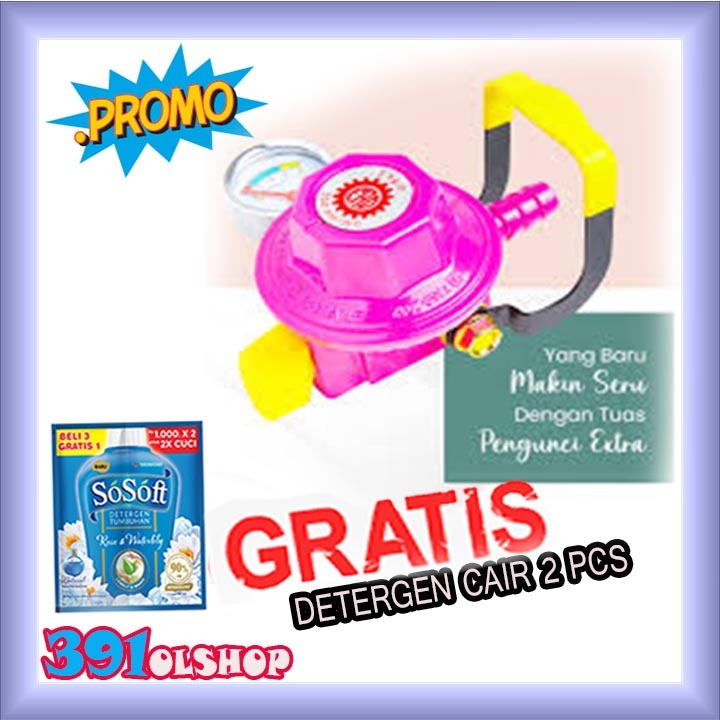 Regulator Super Safe Gas LPG Double Lock Meteran Pink Free Detergen Cair 2