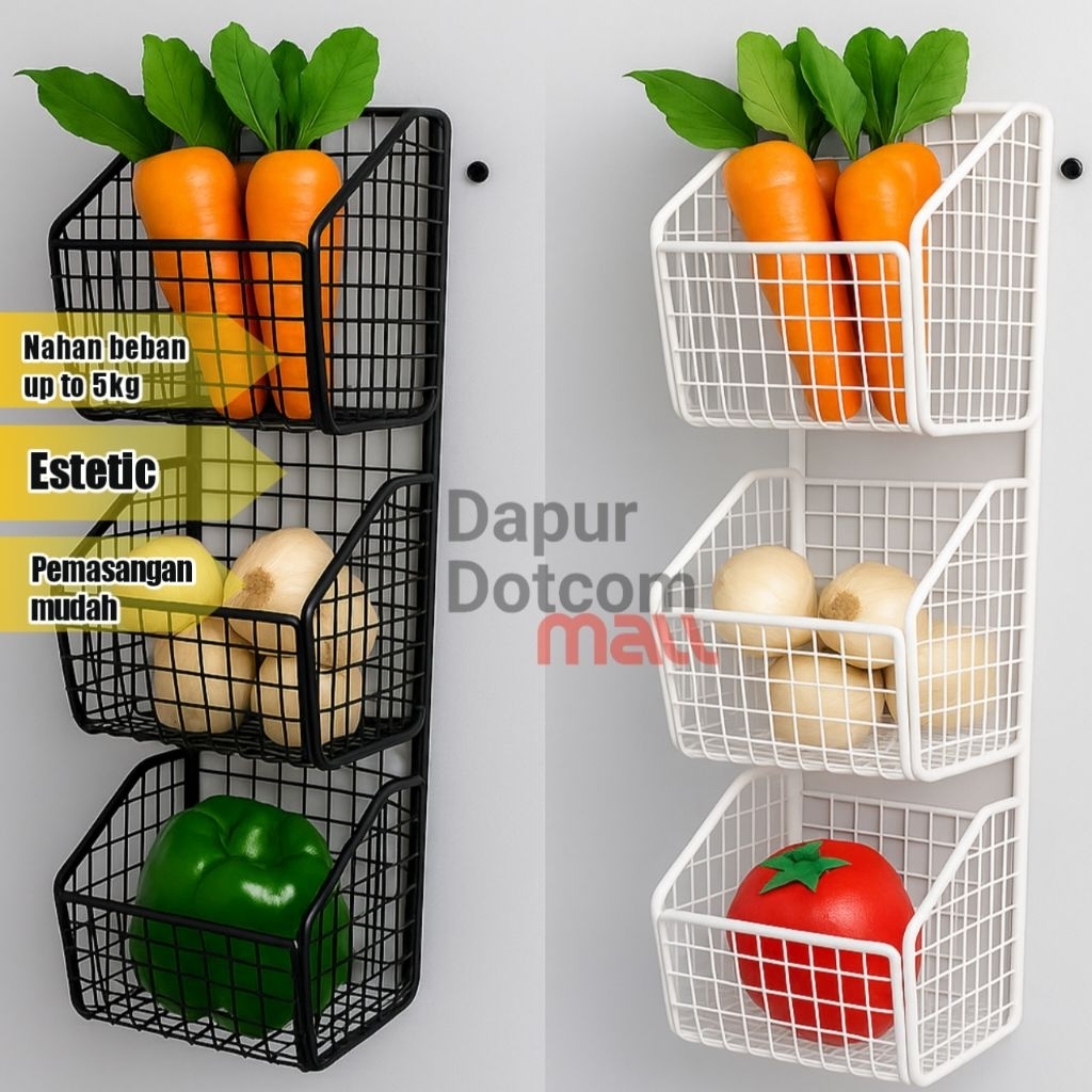 DDM Rak Bumbu Gantung 3 Susun Serbaguna/ Rak Bumbu Tempel Dinding kawat anti karat/Rak Bawang / Rak 