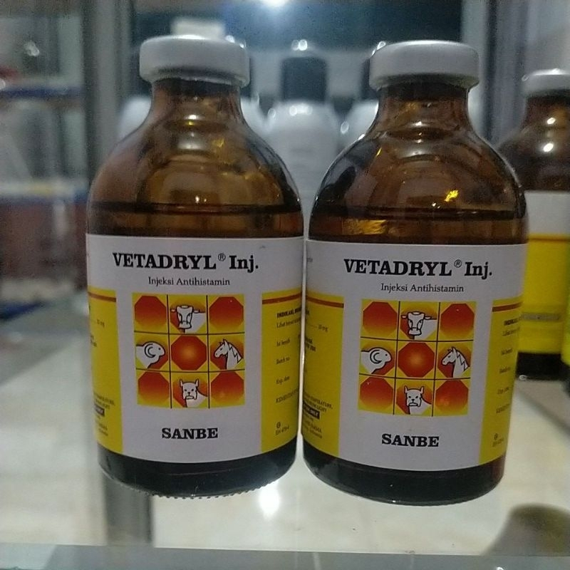 PREMIX - VETADRYL INJ 50ML VETADRYL INJ 100ML - Obat Hewan Antihistamin Ternak Sapi Kuda Kambing Bab