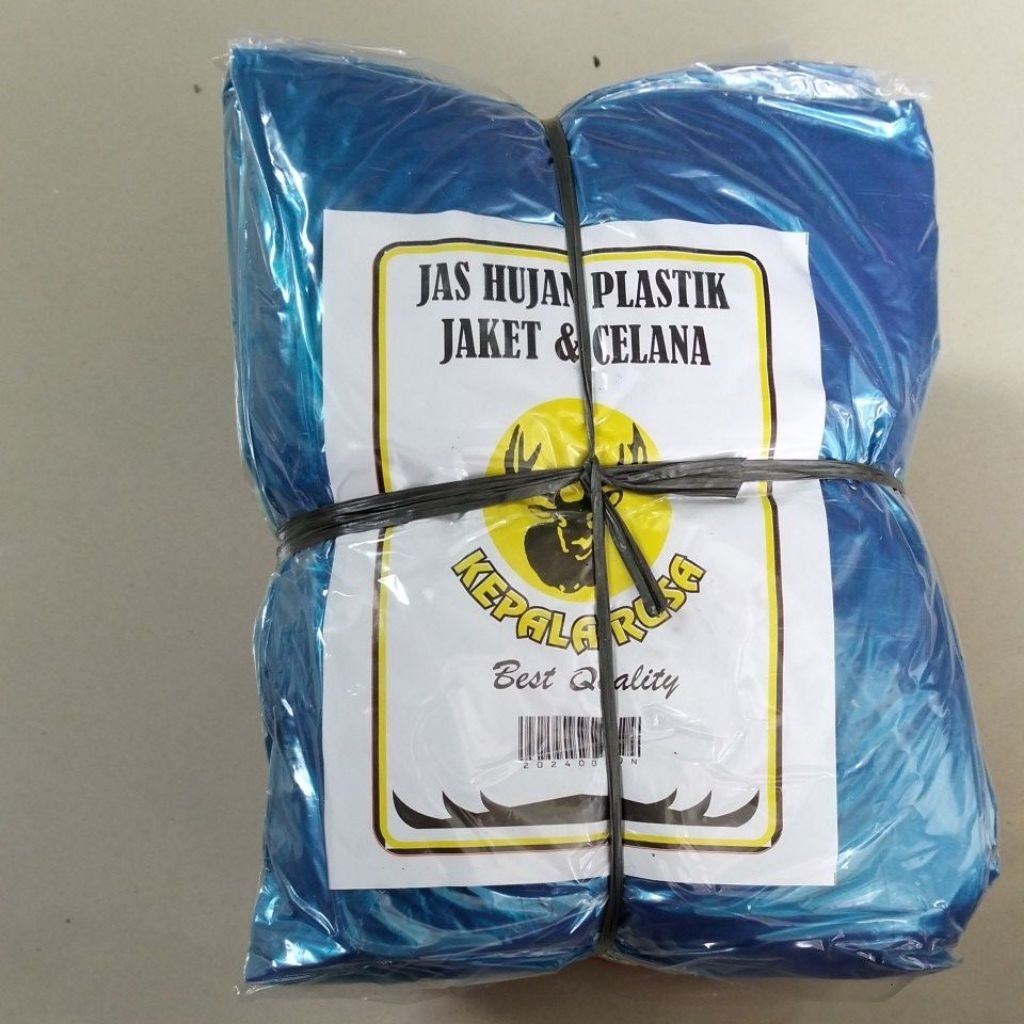 (12pcs) Kepala Rusa Jas Hujan Mantol Mantel Plastik Setelan Baju Jaket Celana Transparan Ulet LDPE M