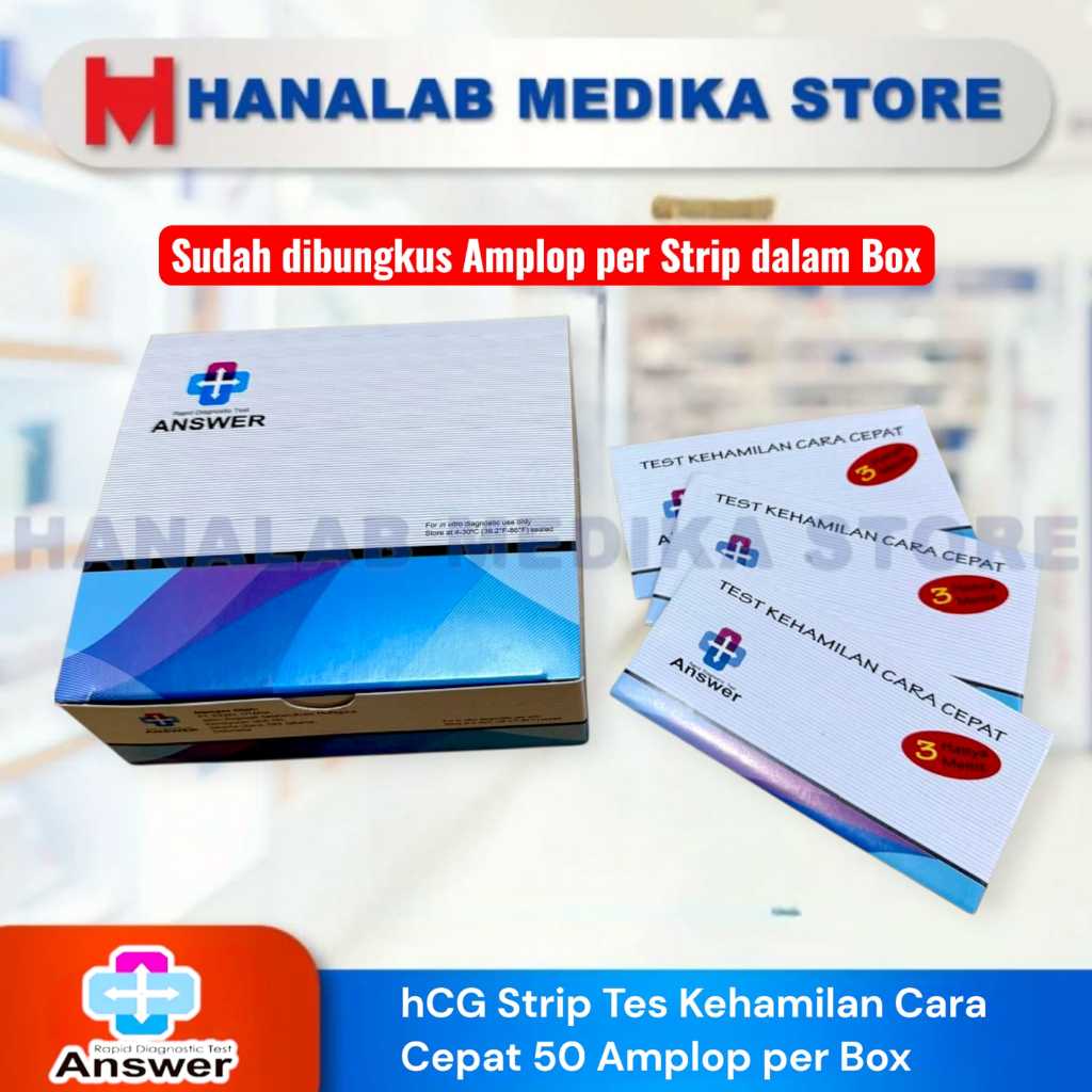 ANSWER hCG Strip Tes Kehamilan 50strip dalam amplop /box