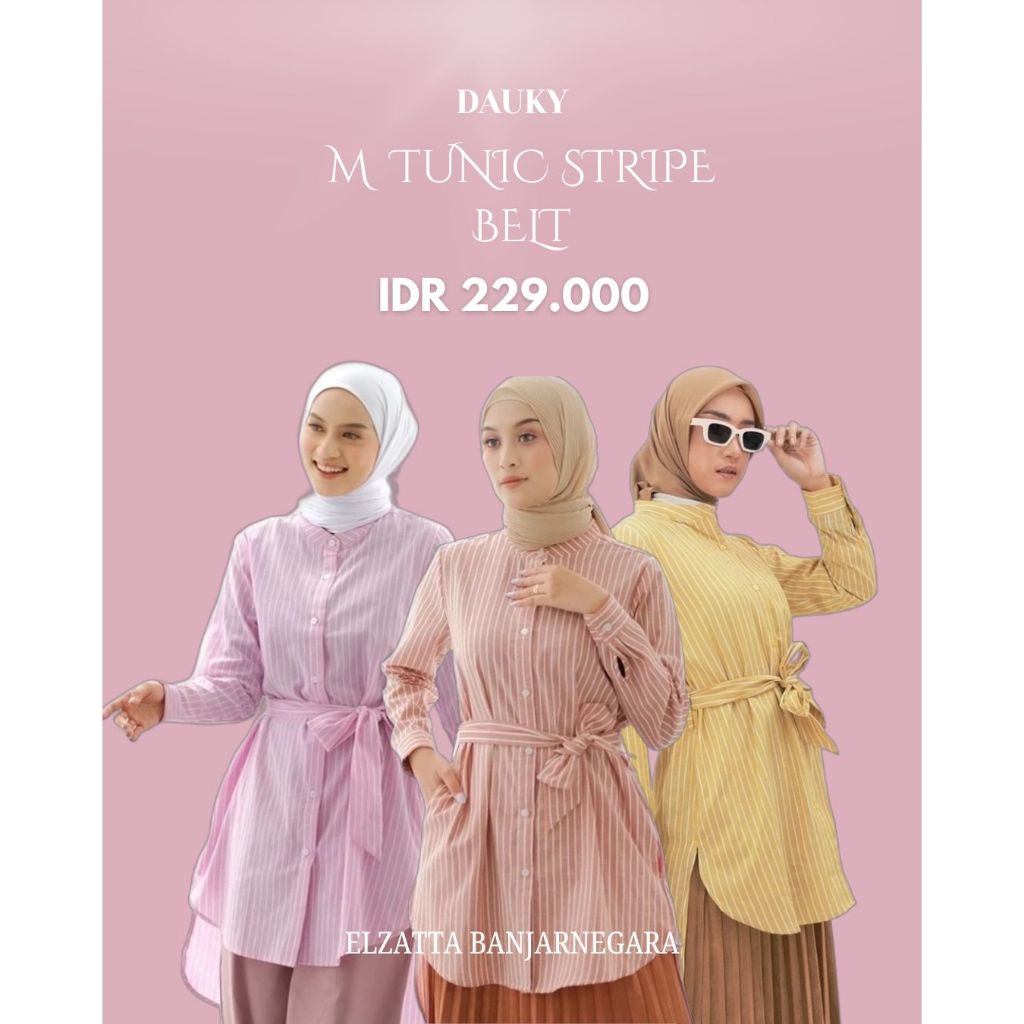 Dauky M Tunic Stripe Belt Long Back Bahan Adem Cantik Untuk Acara Formal Ataupun Nonformal