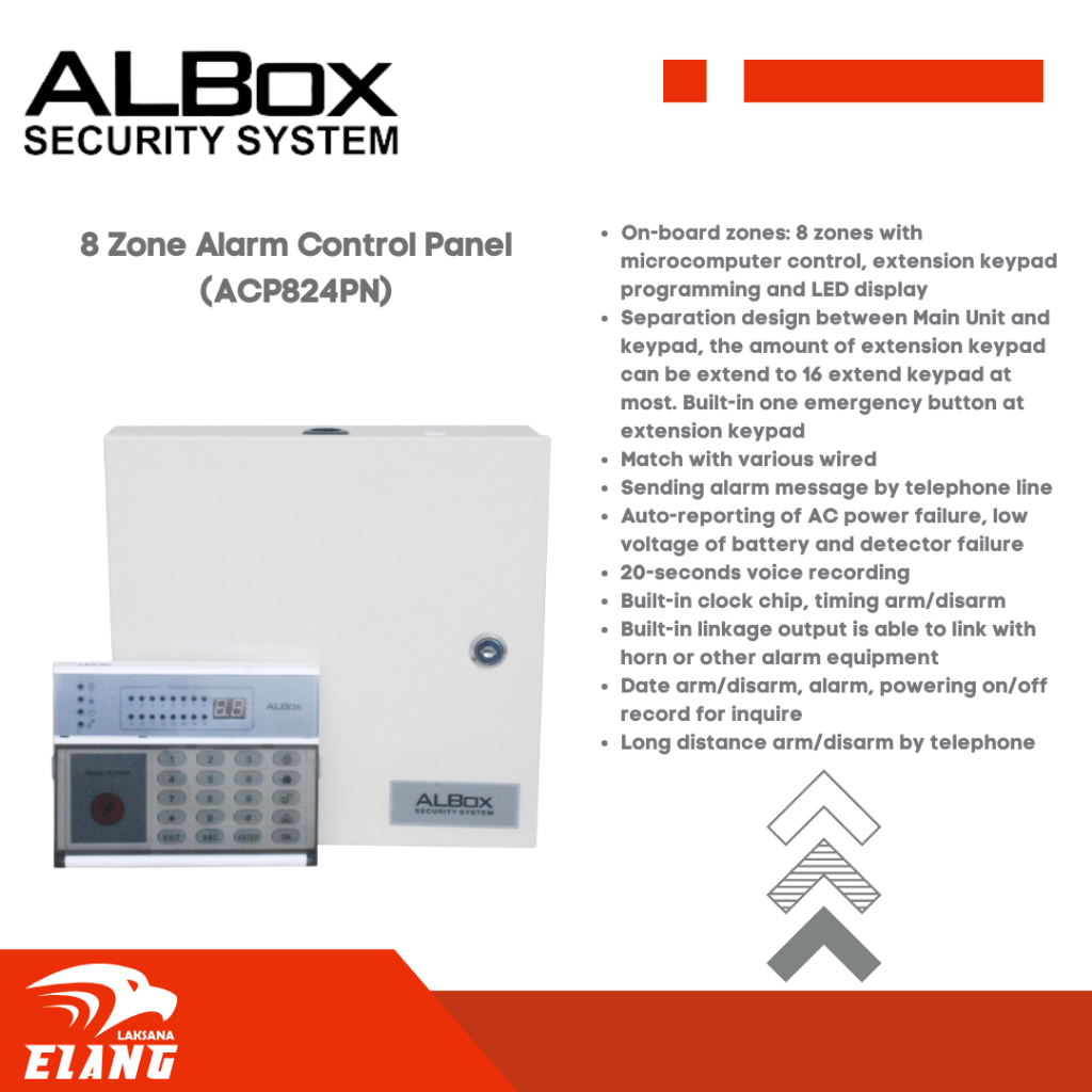 ALBOX ACP824PN 8 Zone Alarm Control Panel With Keypad