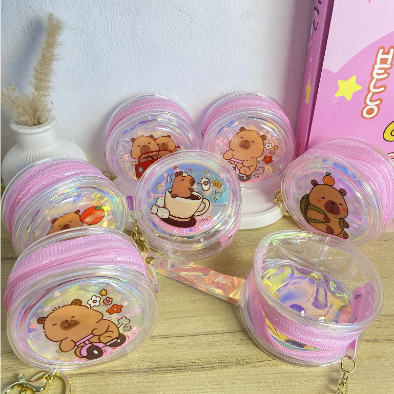 (BISA COD) Dompet Coin Capybara Water Glitter Dompet Kecil Transparan Lucu Anti Air