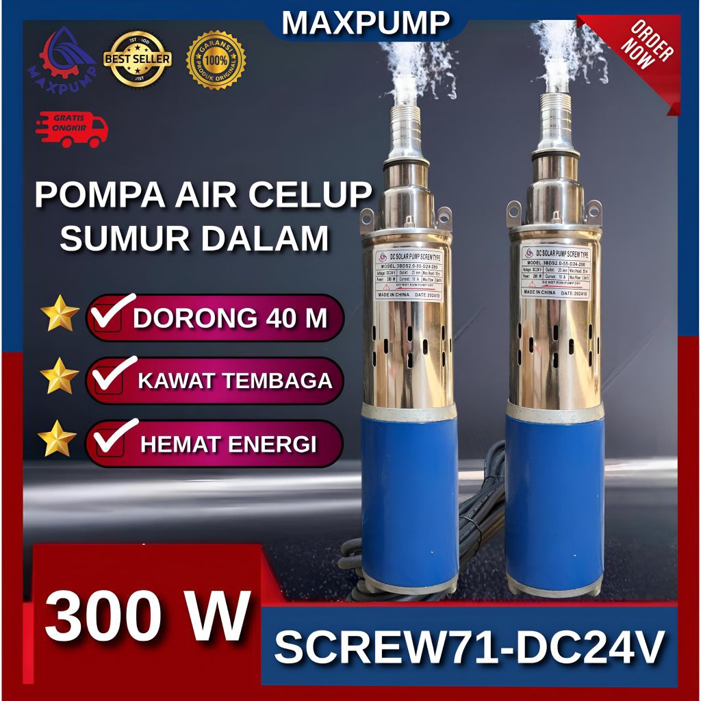 MAXPUMP Pompa Satelit DC 24V Pompa Celup DC Screw Pump Pompa Sumur Dalam Pompa Sedot Pompa Transfer 