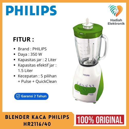 BLENDER HR2116/40 BLENDER KACA PHILIPS 2 LITER- BLENDER PLASTIK BUMBU & BUAH QUICK CLEAN HR2116