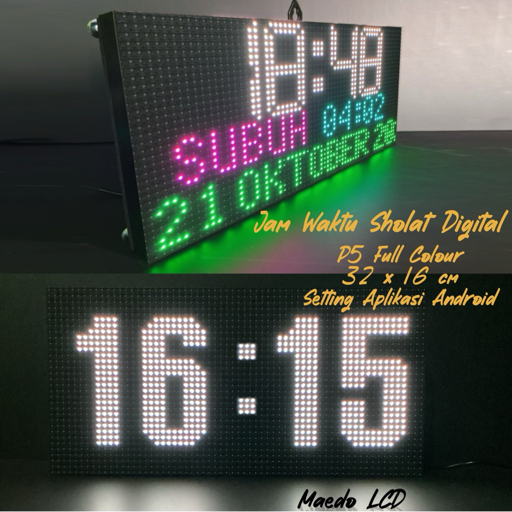 Jam waktu Sholat Digital Jam Masjid JWS P5 Full Colour 1 Panel