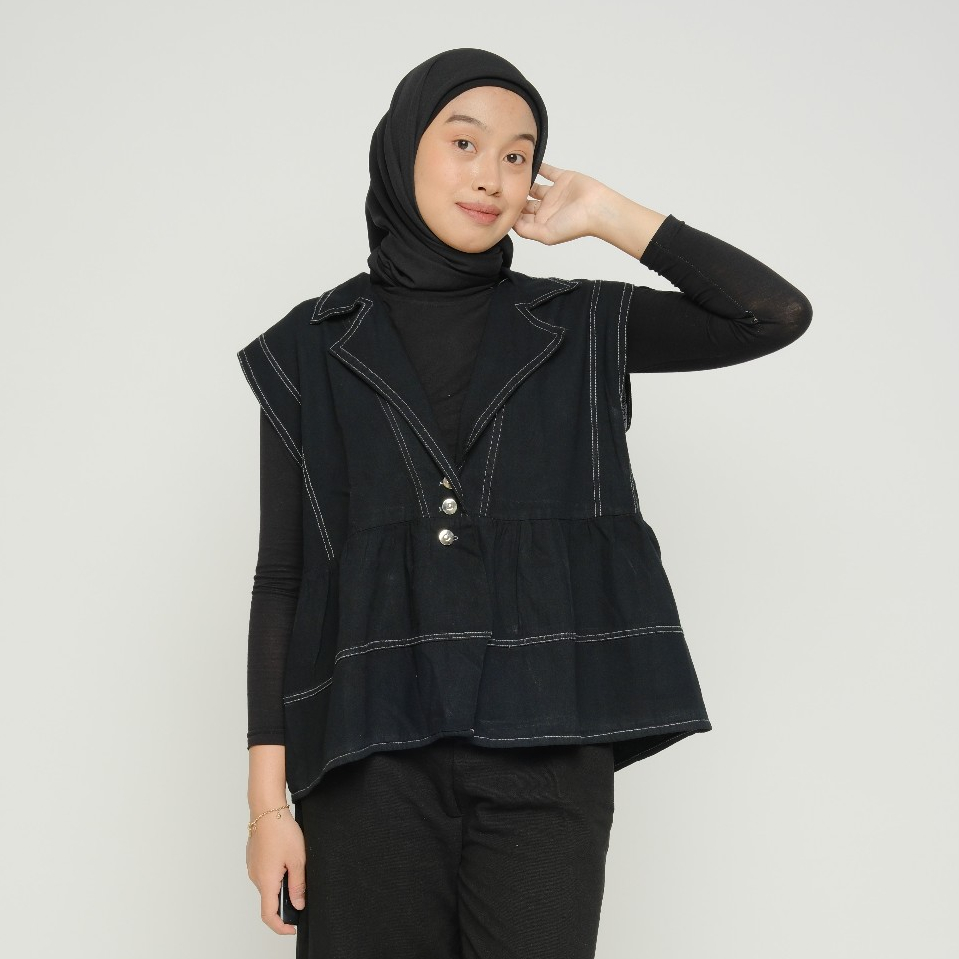 ROMPI JEANS OUTER WANITA / MELODIE VEST JEANS / GEO VEST JACKET DENIM DEWASA