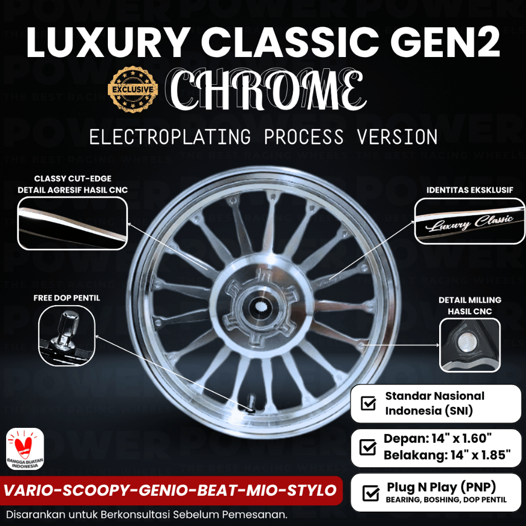 [EKSKLUSIF] VELG LUXURY CLASSIC GEN 2 CHROME PLATING | VELG MOTOR VARIO SCOOPY MIO | VELG RACING MER