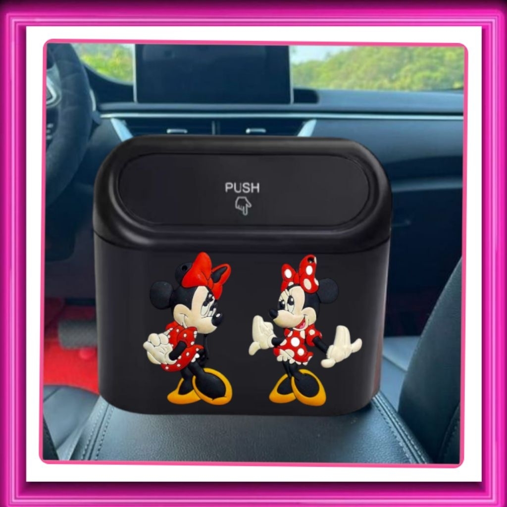 Tong Sampah Mobil Lucu Couple Minnie Merah Strawberry| Mini Car Push Trash Bin Karakter Lucu | Tempa