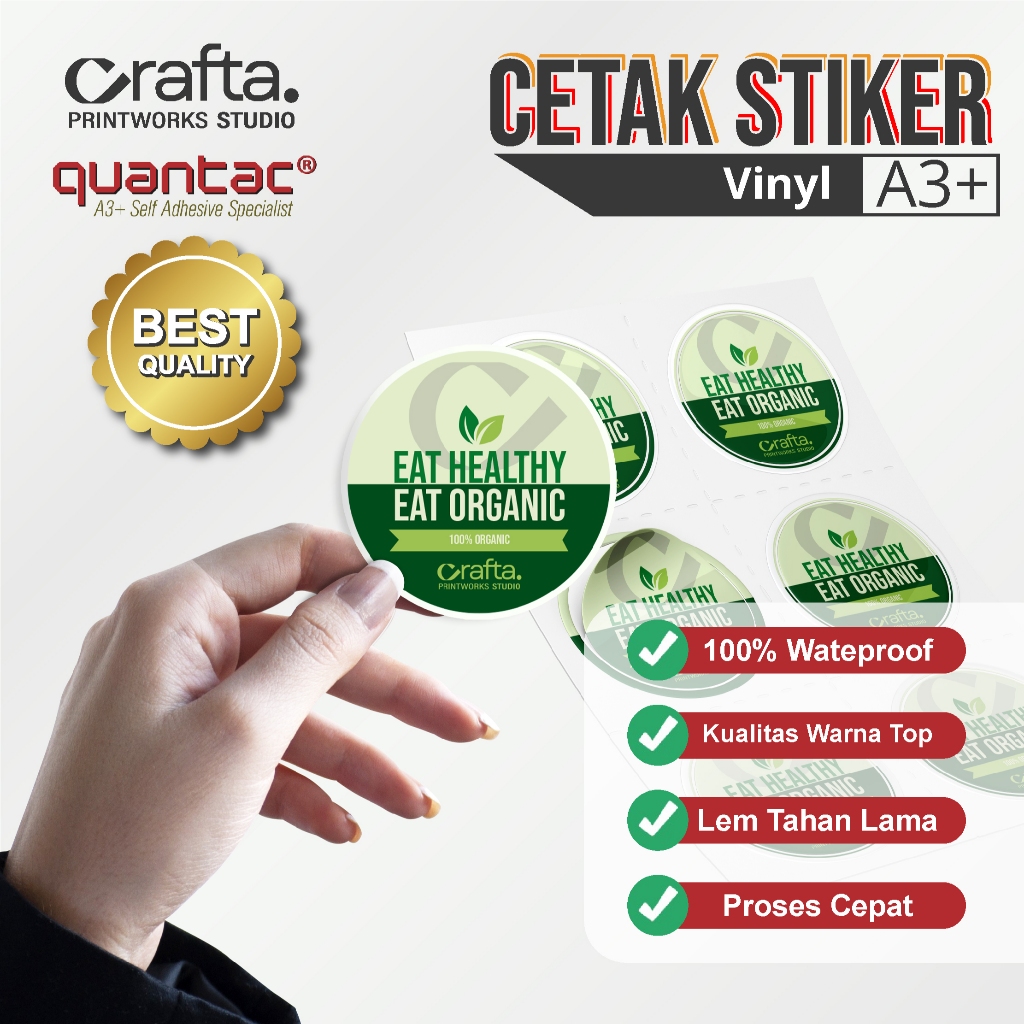 cetak Sticker Label Stiker vinyl laminasi Glossy / doff A3+ high Quality