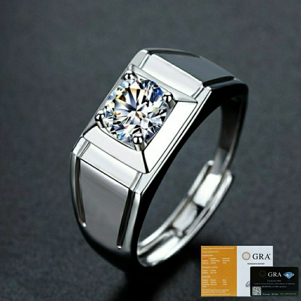 Cincin Pria Moissanite Cincin Berlian Pria Cincin Perak Silver Pria Cincin Mewah Pria Cincin Cowok