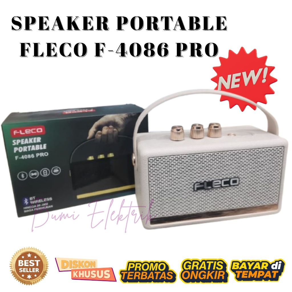 FLECO F-4086 Speaker Retro Classic Portable FM,TF, USB tipe C Bluetooth F-4086 | Speaker Bluetooth P