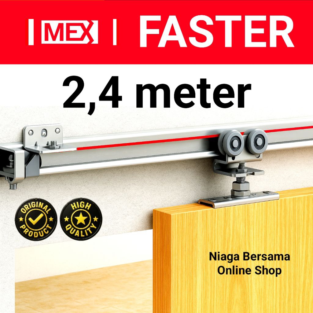 Rel Pintu Sliding 2,4 Meter Faster Lengkap Roda Geser Material Galvanis